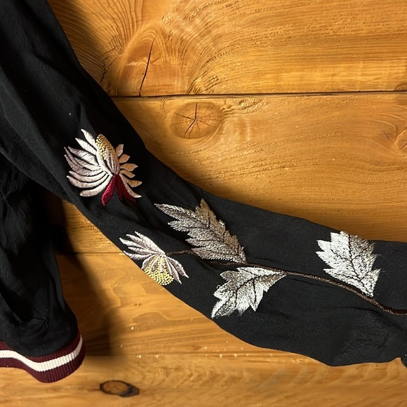 ELEVENSES Embroidered Solstice Floral Bomber Jacket size XS Anthropologie Black - Picture 11 of 13